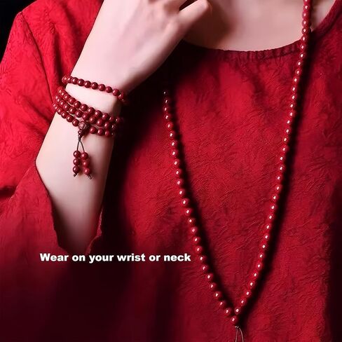 108 Cinnabar Beads Feng Shui Bracelet – Meditation Mala for Protection, Prosperity & Positive Chi – Handcrafted Red Energy Beads for Confidence, Courage & Spiritual Balance (6mm/8mm/10mm) in Saudi Arabia