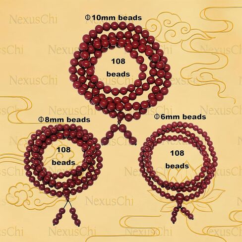 108 Cinnabar Beads Feng Shui Bracelet – Meditation Mala for Protection, Prosperity & Positive Chi – Handcrafted Red Energy Beads for Confidence, Courage & Spiritual Balance (6mm/8mm/10mm) in Saudi Arabia
