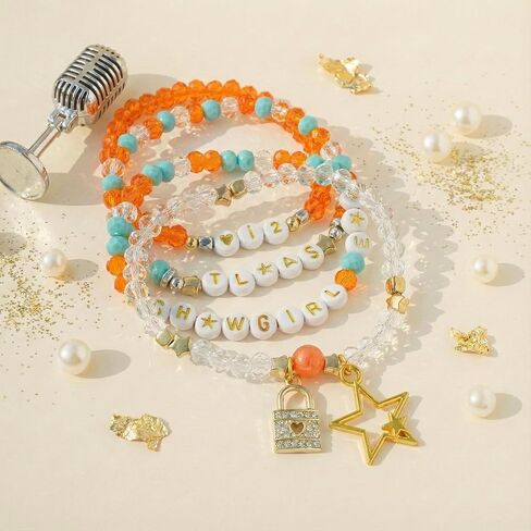 Orange Green Bracelets Set, Inspired Outfit Match Jewelry for Women, BFF Gifts for Fans Bithday Party Decor in Saudi Arabia