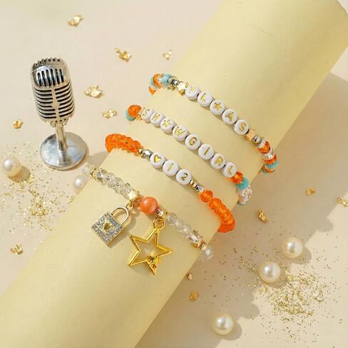 Orange Green Bracelets Set, Inspired Outfit Match Jewelry for Women, BFF Gifts for Fans Bithday Party Decor in Saudi Arabia