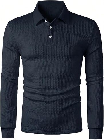 Men's Casual Polo Shirts Long Sleeve Solid Color Classic Button Top Golf Shirts in Saudi Arabia