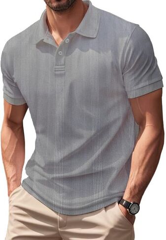 Men's Short Sleeve Polo Shirts Casual Golf Tshirts Lightweight Button Down Collared Shirt for Men Summer Tops Gray in Saudi Arabia
