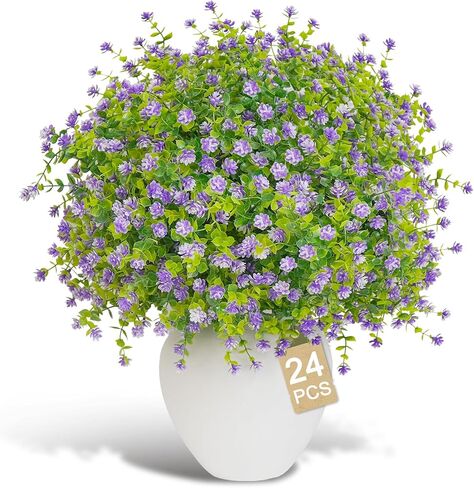Artificial Flowers for Outdoors(24pac),Fake Plants,Fake Flowers,Artificial Plants & Flowers,Faux Flowers for for Front Porch Decor,uv Resistant Artificial Flowers（White） in Saudi Arabia