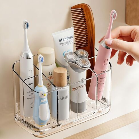 Toothbrush Holder for Bathrooms, 5 Slots Detachable Wall Mounted Electric Toothbrush Holder, Holds Skincare,Toothpaste & Razor for Bathroom Decor and Accessories Organizer in Kuwait
