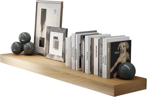 Wallniture Oaken بطول 48 بوصة × عمق 10 بوصة × 2.5 بوصة أرفف خشبية عائمة سميكة مع أقواس مخفية، رف جدار المطبخ، رف الموقد، قشرة بلوط أبيض in Saudi Arabia