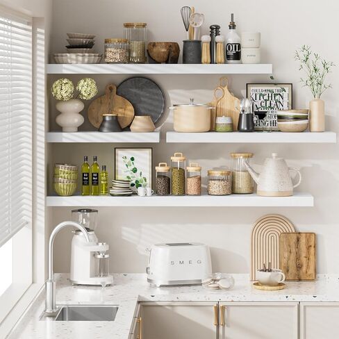 Heimlove 36 Inch Long Floating Shelf for Wall, 12" Deep White Floating Shelves Shelves for Bedroom Living Room Bedroom, Mounted Shelves for Storage Book Decor, Set of 2 in Kuwait