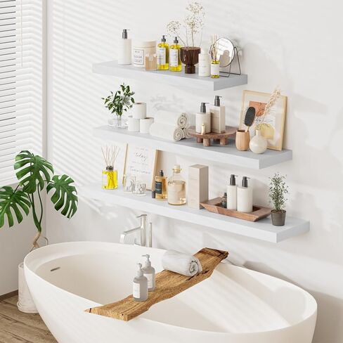 Heimlove 36 Inch Long Floating Shelf for Wall, 12" Deep White Floating Shelves Shelves for Bedroom Living Room Bedroom, Mounted Shelves for Storage Book Decor, Set of 2 in Kuwait