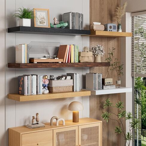 Heimlove 36 Inch Long Floating Shelf for Wall, 12" Deep White Floating Shelves Shelves for Bedroom Living Room Bedroom, Mounted Shelves for Storage Book Decor, Set of 2 in Kuwait