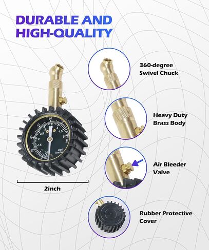 Tire Pressure Gauge,Automotive Tool,Tire Gauges for Tire Pressure,Car Accessories Car Gadgets,0-75 PSI Easy Read Glowing Dial Air Pressure Gauge for Tires,Fits Automotive,Truck,SUV,Motorcycle in Kuwait