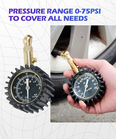 Tire Pressure Gauge,Automotive Tool,Tire Gauges for Tire Pressure,Car Accessories Car Gadgets,0-75 PSI Easy Read Glowing Dial Air Pressure Gauge for Tires,Fits Automotive,Truck,SUV,Motorcycle in Kuwait