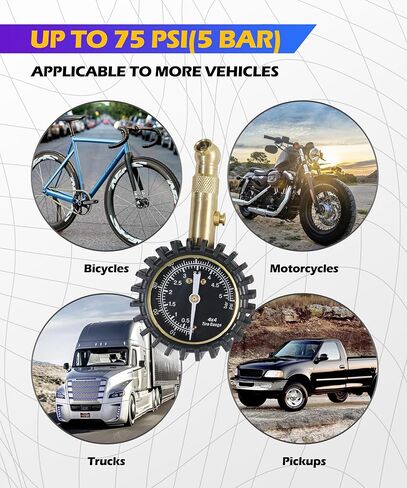 Tire Pressure Gauge,Automotive Tool,Tire Gauges for Tire Pressure,Car Accessories Car Gadgets,0-75 PSI Easy Read Glowing Dial Air Pressure Gauge for Tires,Fits Automotive,Truck,SUV,Motorcycle in Kuwait