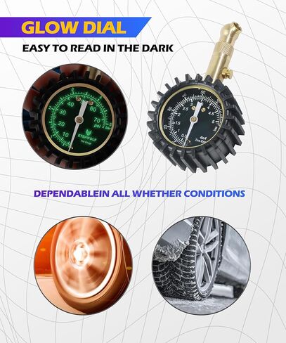 Tire Pressure Gauge,Automotive Tool,Tire Gauges for Tire Pressure,Car Accessories Car Gadgets,0-75 PSI Easy Read Glowing Dial Air Pressure Gauge for Tires,Fits Automotive,Truck,SUV,Motorcycle in Kuwait