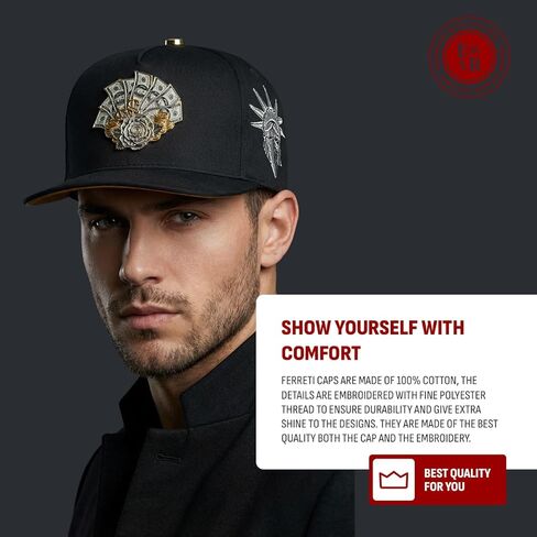 – FT160 – قبعة Snapback الأصلية – قبعة بيسبول سائق الشاحنة – تصميم مطرز بمروحة المال قابل للتعديل – أسود in Kuwait