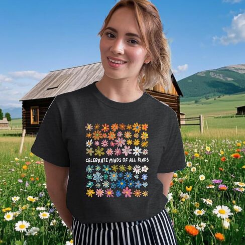 Women Autism Awareness T Shirts Celebrate Minds of All Kinds Shirt Mental Health Inspirational Short Sleeve Tee Tops in Saudi Arabia