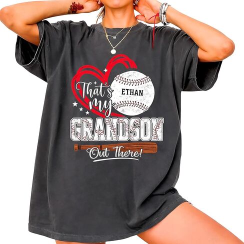 Personalized Thats My Grandson Baseball Shirt with Custom Player Name – Proud Grandma Game Day Tee – Heart Baseball Graphic Family Supporter Top for Tournament Season S5 in Saudi Arabia