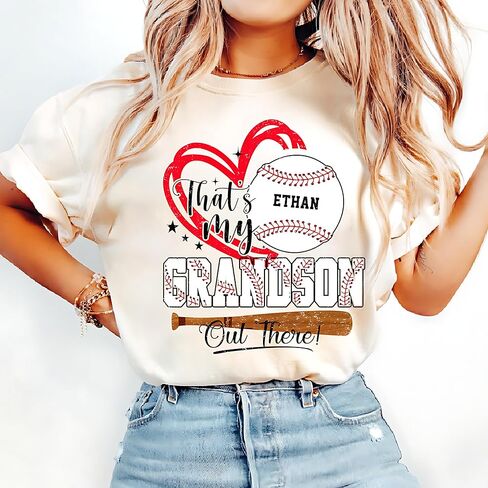Personalized Thats My Grandson Baseball Shirt with Custom Player Name – Proud Grandma Game Day Tee – Heart Baseball Graphic Family Supporter Top for Tournament Season S5 in Saudi Arabia