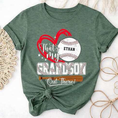 Personalized Thats My Grandson Baseball Shirt with Custom Player Name – Proud Grandma Game Day Tee – Heart Baseball Graphic Family Supporter Top for Tournament Season S5 in Saudi Arabia
