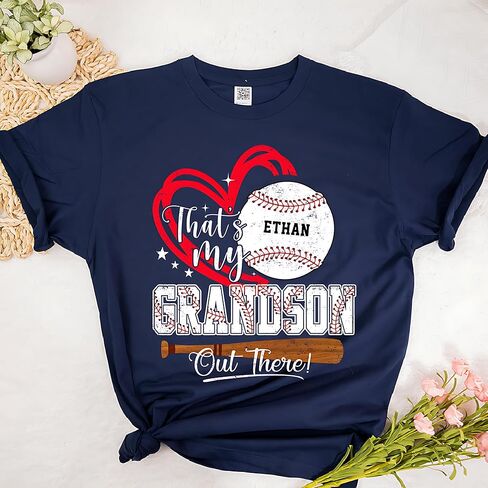 Personalized Thats My Grandson Baseball Shirt with Custom Player Name – Proud Grandma Game Day Tee – Heart Baseball Graphic Family Supporter Top for Tournament Season S5 in Saudi Arabia