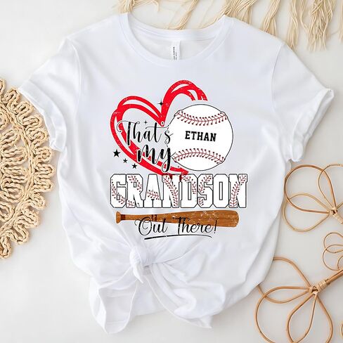 Personalized Thats My Grandson Baseball Shirt with Custom Player Name – Proud Grandma Game Day Tee – Heart Baseball Graphic Family Supporter Top for Tournament Season S5 in Saudi Arabia