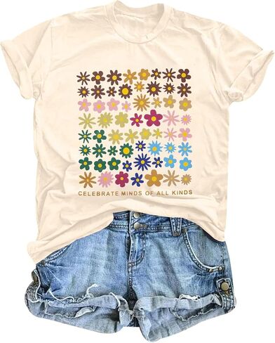 Women Autism Awareness T Shirts Celebrate Minds of All Kinds Shirt Mental Health Inspirational Short Sleeve Tee Tops in Saudi Arabia