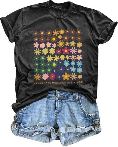 Women Autism Awareness T Shirts Celebrate Minds of All Kinds Shirt Mental Health Inspirational Short Sleeve Tee Tops in Saudi Arabia