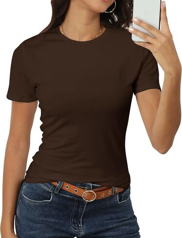 Roselux Women Short Sleeve Crew Neck Tops Classic-Fit Breathable Basic Shirts Casual Summer Tshirt Tee in Kuwait