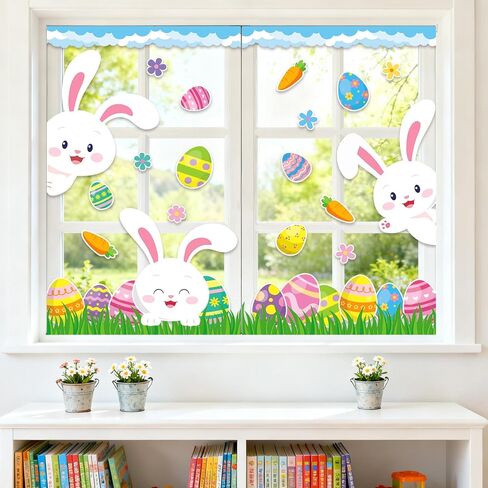 JarThenaAMCS Easter Bulletin Board Decorations Spring Bunny Rabbit Egg Flower Paper Cutouts Cloud Grass Border Trim for School Classroom Chalkboard Wall Decor Party Supplies in Saudi Arabia