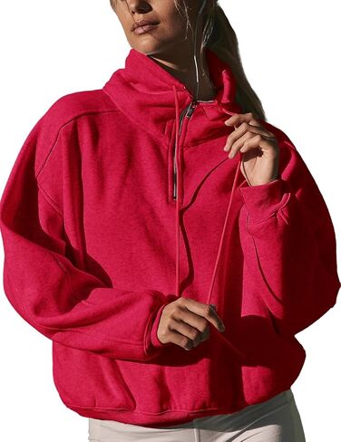 Haellun Womens Half Zip Hoodies Fleece Lined Sweatshirt Drawstring Pullover Winter Warm Hooded Tops in Kuwait