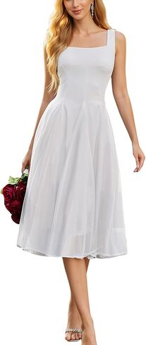 المرأة ميدي تول الصيف فساتين لحضور الحفلات الموسيقية Smocked شبكة منتفخة الزفاف الرسمي ضيف وصيفة الشرف كوكتيل حزب ثوب in Kuwait