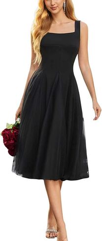 Women's Midi Tulle Summer Prom Dresses Smocked Mesh Puffy Formal Wedding Guest Bridesmaid Cocktail Party Gown in Saudi Arabia