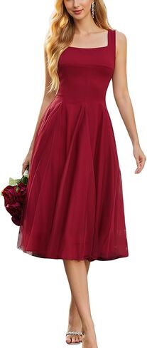 Women's Midi Tulle Summer Prom Dresses Smocked Mesh Puffy Formal Wedding Guest Bridesmaid Cocktail Party Gown in Saudi Arabia