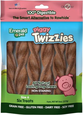 Emerald Pet - Dog Chews, Chew Treats, Rawhide Free, All-Natural Chew Sticks, Lasting Dog Treat, 100% Digestible, Grain-Free, Gluten-Free (Twizzies, Size 6), Pink, 00213 in Saudi Arabia
