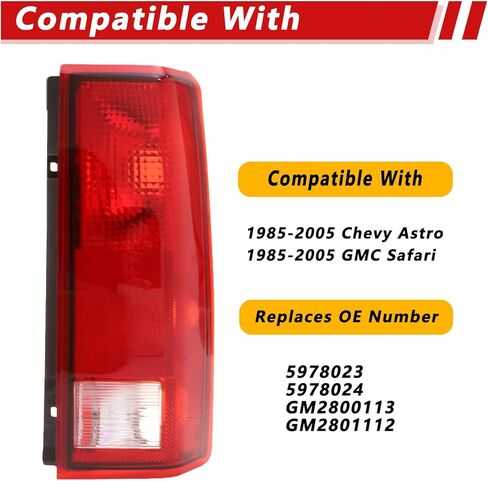 Tail Light Assembly Compatible With 1985-2005 Chevy Astro/GMC Safari Driver and Passenger Side Rear Lamps Pair GM2800113 GM2801112 | 5978023 5978024 in Kuwait