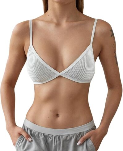 Women's Solid Ribbed Bralette Wireless Comfort Bra Seamless Unlined for Yoga Sleep Lounge in Saudi Arabia
