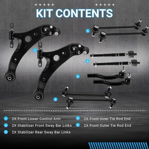 Front Suspension Control Arm Kit Compatible with 2007-2011 Toyota Camry Lower Control Arm, Outer and Inner Tie Rod Ends, Sway Bar Links in Kuwait
