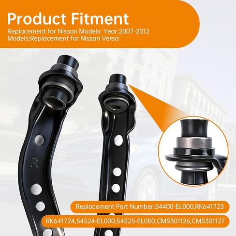 Full Subframe Crossmember Bushing and Arm Set Replacement for Nissan Versa 2007-2012 54400-EL000 RK641723 RK641724 54400 EL000 54524 EL000 54525 EL000 CMS301126 CMS301127 in Kuwait