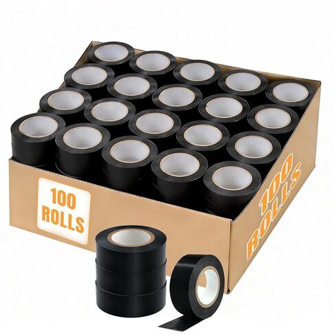 شريط كهربائي أسود 100، 3/4 بوصة × 66 قدم، شريط كهربائي من الفينيل مقاوم للماء، شريط عازل لدرجة الحرارة العالية لإصلاح الأسلاك المنزلية في الهواء الطلق، الحماية الكهربائية، الاستخدام الصناعي والسيارات in Kuwait