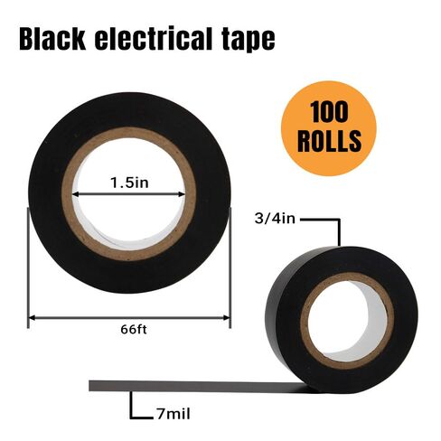 شريط كهربائي أسود 100، 3/4 بوصة × 66 قدم، شريط كهربائي من الفينيل مقاوم للماء، شريط عازل لدرجة الحرارة العالية لإصلاح الأسلاك المنزلية في الهواء الطلق، الحماية الكهربائية، الاستخدام الصناعي والسيارات in Kuwait
