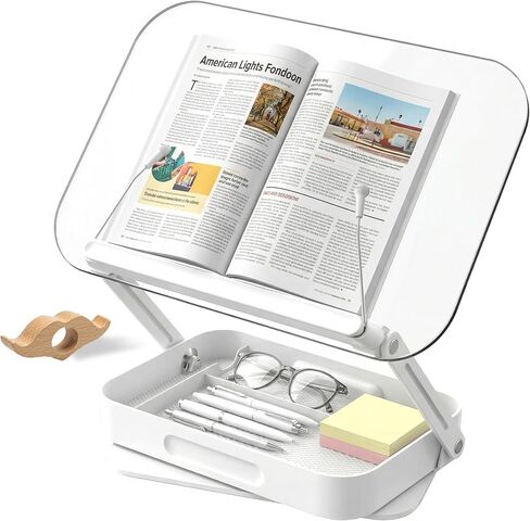 حامل كتب للقراءة، حامل كتب أكريليك قابل للتعديل مع حامل صفحة الكتاب، حامل كتب الطبخ 360 درجة مع مساحة تخزين لطاولة المطبخ، حامل كتب وصفات بدون استخدام اليدين لكتب الطبخ المدرسية، شفاف in Saudi Arabia