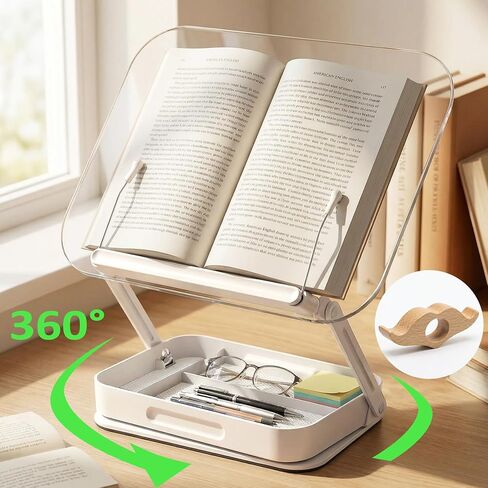 حامل كتب للقراءة، حامل كتب أكريليك قابل للتعديل مع حامل صفحة الكتاب، حامل كتب الطبخ 360 درجة مع مساحة تخزين لطاولة المطبخ، حامل كتب وصفات بدون استخدام اليدين لكتب الطبخ المدرسية، شفاف in Saudi Arabia