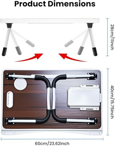 Laptop Bed Table with Foldable Legs & Cup Holder - Portable Lap Desk for Eating, Working, Writing on Bed, Sofa or Floor, Lightweight Standing Tray for Laptop, Breakfast, Tablet, Book (Yellow) in Kuwait