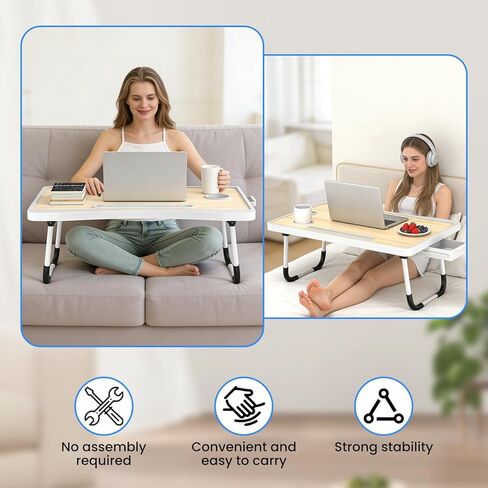 Laptop Bed Table with Foldable Legs & Cup Holder - Portable Lap Desk for Eating, Working, Writing on Bed, Sofa or Floor, Lightweight Standing Tray for Laptop, Breakfast, Tablet, Book (Yellow) in Kuwait