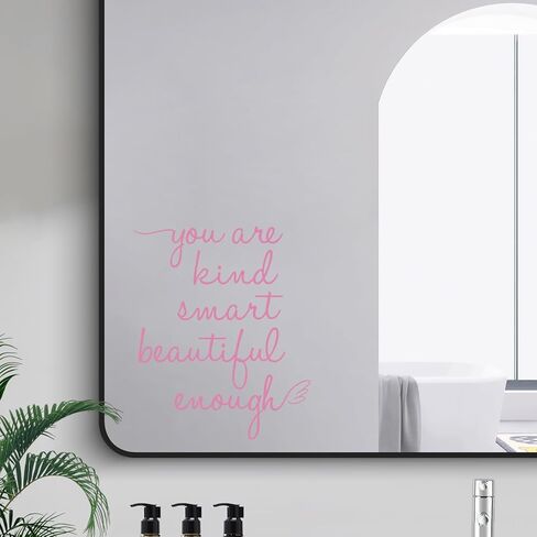 ملصقات JINGIHE التأكيدية، أنت لطيف وذكي وجميل بما فيه الكفاية، مرآة ديكور حائط للحمام، ملصقات جدارية قابلة للتقشير واللصق من الفينيل لديكور المنزل وغرفة المعيشة وغرفة النوم وديكور المنزل للفتيات (وردي) in Kuwait