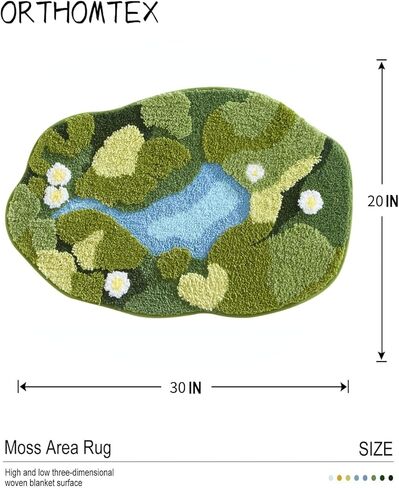 سجادة حمام موس ثلاثية الأبعاد - سميكة للغاية وناعمة، ماصة للماء، سجادة حمام غير قابلة للانزلاق لأرضية الدش، ديكور غرفة النوم | الطحلب الأخضر، البيضاوي (20 × 32 بوصة) in Kuwait