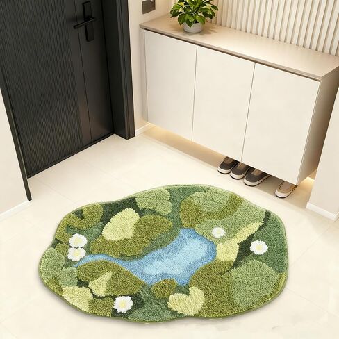 سجادة حمام موس ثلاثية الأبعاد - سميكة للغاية وناعمة، ماصة للماء، سجادة حمام غير قابلة للانزلاق لأرضية الدش، ديكور غرفة النوم | الطحلب الأخضر، البيضاوي (20 × 32 بوصة) in Kuwait