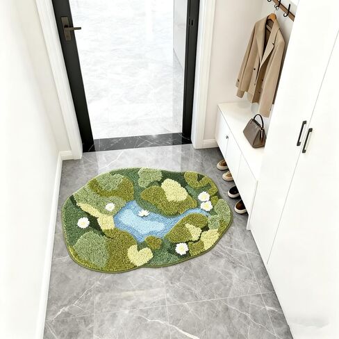سجادة حمام موس ثلاثية الأبعاد - سميكة للغاية وناعمة، ماصة للماء، سجادة حمام غير قابلة للانزلاق لأرضية الدش، ديكور غرفة النوم | الطحلب الأخضر، البيضاوي (20 × 32 بوصة) in Kuwait