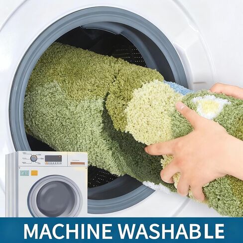 سجادة حمام موس ثلاثية الأبعاد - سميكة للغاية وناعمة، ماصة للماء، سجادة حمام غير قابلة للانزلاق لأرضية الدش، ديكور غرفة النوم | الطحلب الأخضر، البيضاوي (20 × 32 بوصة) in Kuwait