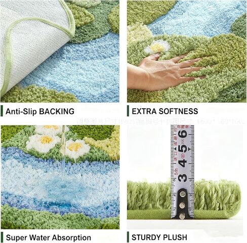سجادة حمام موس ثلاثية الأبعاد - سميكة للغاية وناعمة، ماصة للماء، سجادة حمام غير قابلة للانزلاق لأرضية الدش، ديكور غرفة النوم | الطحلب الأخضر، البيضاوي (20 × 32 بوصة) in Kuwait