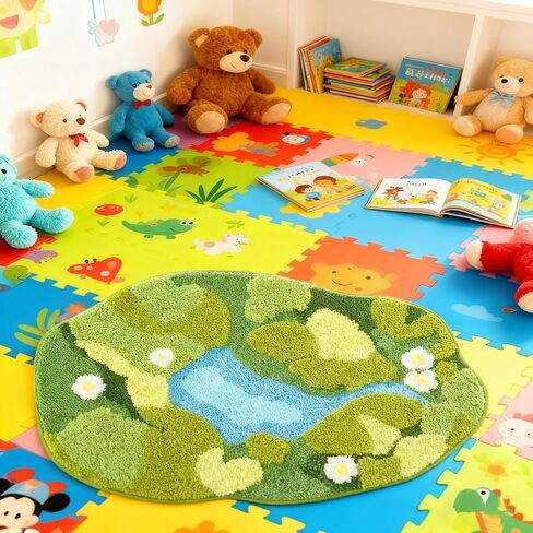 سجادة حمام موس ثلاثية الأبعاد - سميكة للغاية وناعمة، ماصة للماء، سجادة حمام غير قابلة للانزلاق لأرضية الدش، ديكور غرفة النوم | الطحلب الأخضر، البيضاوي (20 × 32 بوصة) in Kuwait