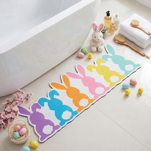 Frienda Easter Bathroom Rug Easter Bunny Egg Bath Rugs Doormat Colorful Cute Rabbit Rug Decorative Floor Mat for Bathroom Shower Living Room Bedroom Kitchen 35.83 x 12.99 Inches in Saudi Arabia